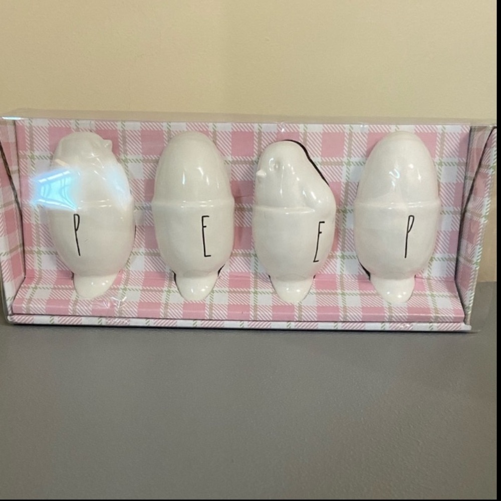 Rae Dunn Charming White Egg Holders with 'PEEP' Design